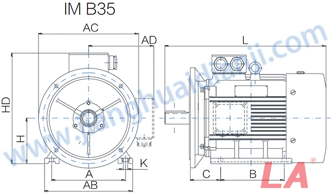YE2系列高效低壓三相異步電動機外形及安裝尺寸圖B35 - 六安江淮電機有限公司