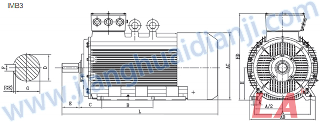 Y2系列低壓大功率三相異步電動(dòng)機(jī)外形及安裝尺寸圖IMB3 - 六安江淮電機(jī)有限公司