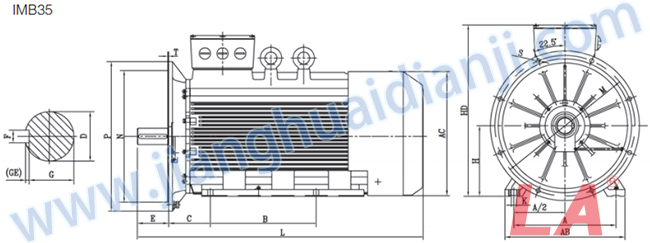 Y2系列低壓大功率三相異步電動(dòng)機(jī)外形及安裝尺寸圖IMB35 - 六安江淮電機(jī)有限公司