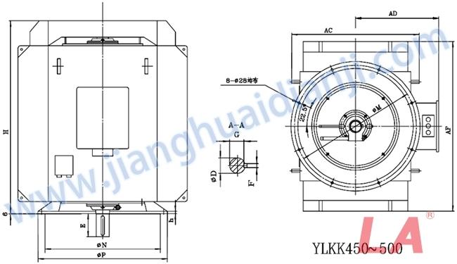 YLKK系列高壓立式三相異步電動機外形及安裝尺寸圖(YLS450-630 IP23 10KV) - 六安江淮電機有限公司